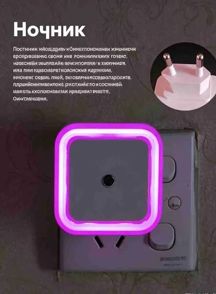 Ночник светильник светодиодный беспроводной с датчиком освещенности, квадрат