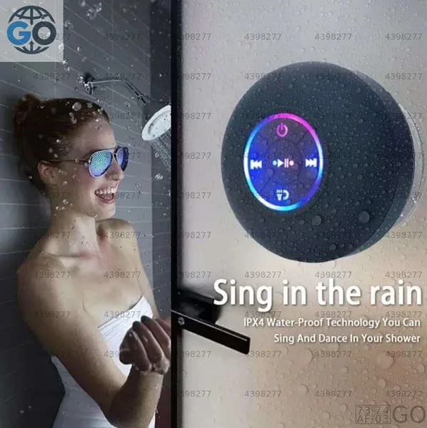Портативный водонепроницаемый Bluetooth душ динамик с присосом и светодиодным светодиодным 3D - басом