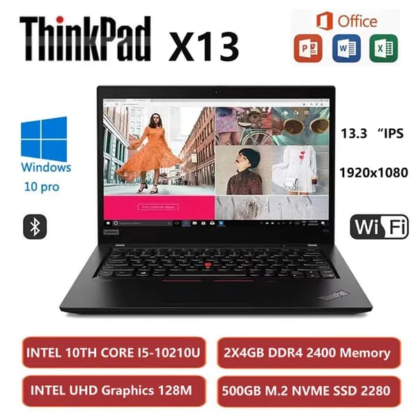 Lenovo 13.3" LENOVO Thinkpad X13 Gen1 Ноутбук 13.3", Intel Core i5-10210U, RAM 16 ГБ, SSD 512 ГБ, Intel UHD Graphics, Windows Pro, (13.3" LENOVO Thinkpad X13 Gen1), черный матовый, Английская раскладка