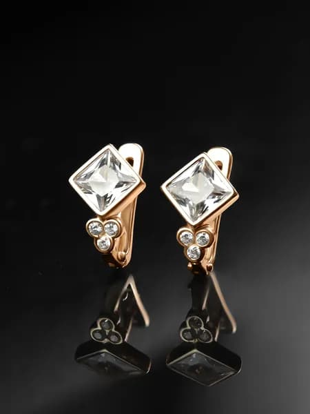Серьги квадраты серебро 925 с фианитами