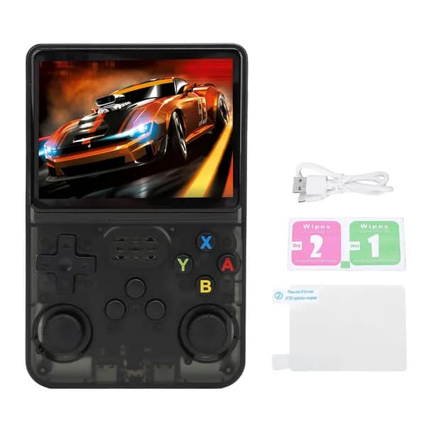 Портативная игровая консоль R36S с 3,5-дюймовым IPS-Экраном Поддерживает более 30000 Игр Портативный плеер с картой памяти 64G для Linux Прозрачный Черный