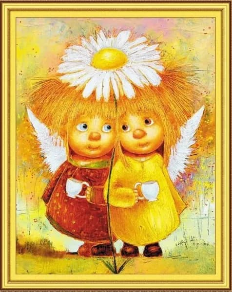 Безрамная алмазная мозаика 30X40 см Рыжие Солнечные Ангелы / живопись акриловыми алмазами Счастливые Ангелы