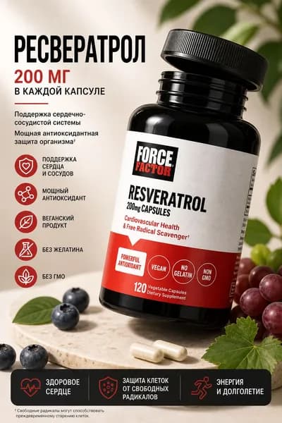 Force Factor Resveratrol Ресвератрол 200 мг 120 капсул