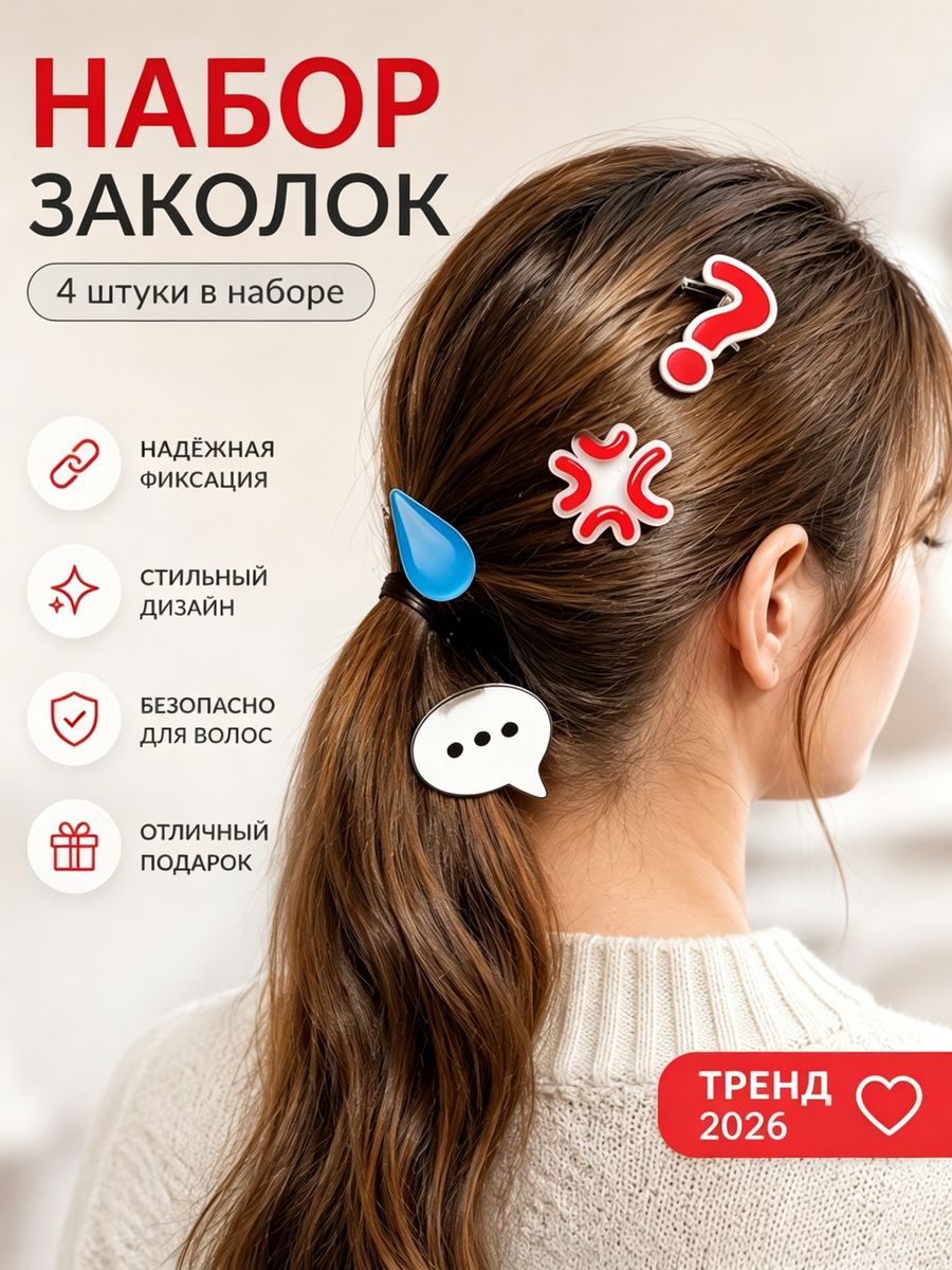 заколка для волос с эмодзи 4 шт