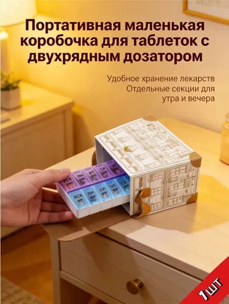 Органайзер для таблеток, Переносная аптечка для лекарств, черное, 1 шт.