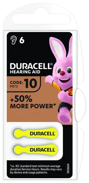 Батарейки Duracell Hearing Aid ZA10 для слуховых аппаратов 6 штук