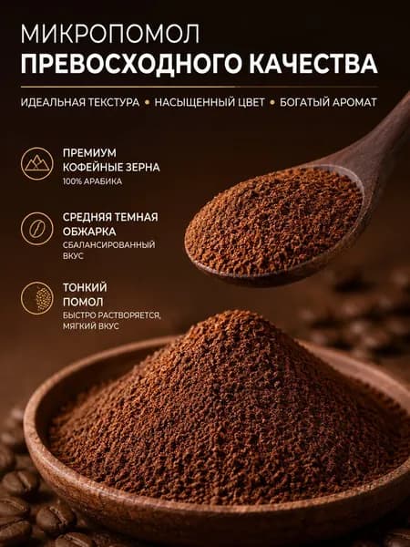 Микромолотый сублимированный растворимый черный кофе с лимоном и витамином C, 100 г