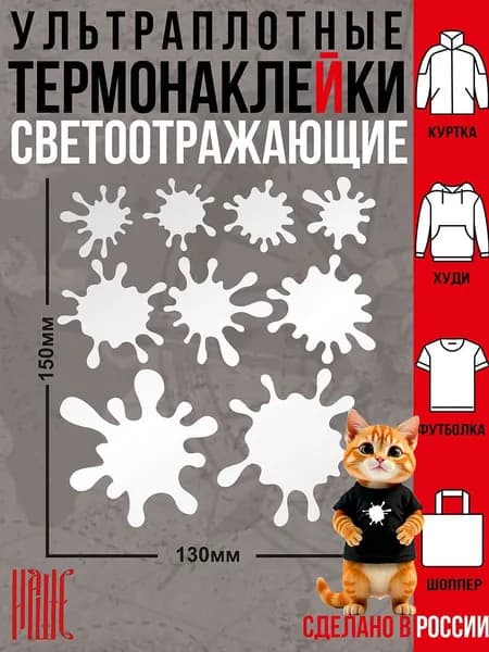 Термонаклейка для одежды Кляксы светоотражающие серебро