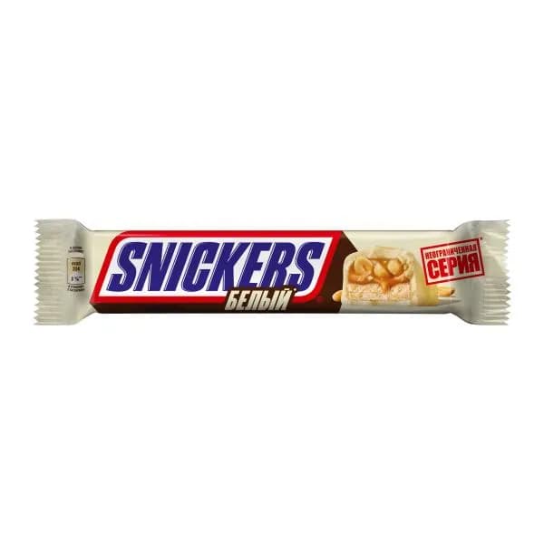 Батончик шоколадный белый с карамелью арахисом и нугой Snickers 81г