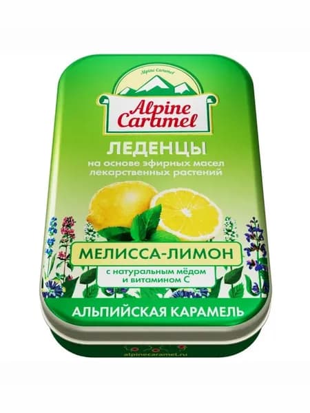 Alpine Caramel Альпийская Карамель, леденцы детские (мелисса-лимон, Витамин С, мед), 53 г