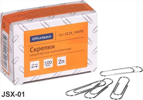 Скрепки , 28 мм, 100 шт, оцинкованные, упаковка