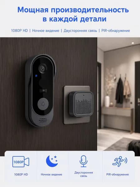Беспроводной Wi-Fi-домофон с инфракрасным видеонаблюдением, совместимый с Tuya, ночным видеонаблюдением и двусторонней связью