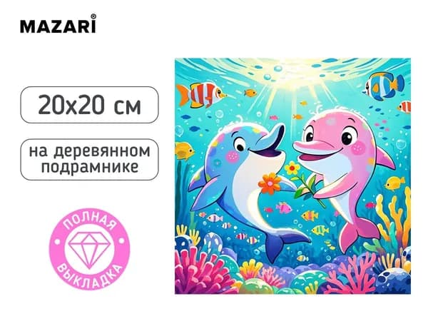 Алмазная мозаика Дельфины 20x20 см полная выкладка
