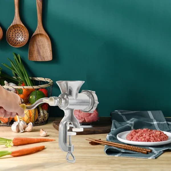 Ручная мясорубка из алюминиевого сплава для кухни, многофункциональная, серебристая