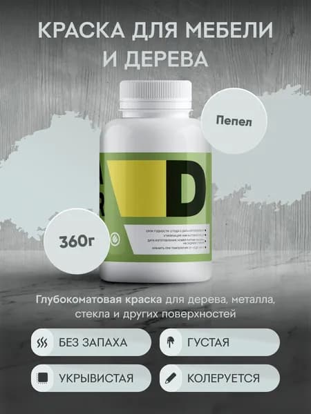 Меловая акриловая краска для мебели DESSA DECOR 360 г, для дерева, кухни, декора, пластика, стекла, цвет пепел / пепельный