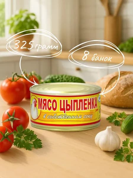 Мясо цыпленка в собственном соку ТУ 325 гр. - 8 шт.
