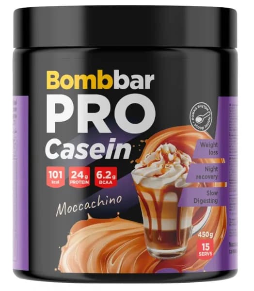 Bombbar Казеин концентрат сухой для приготовления напитка 450 г. вкус "Моккачино"