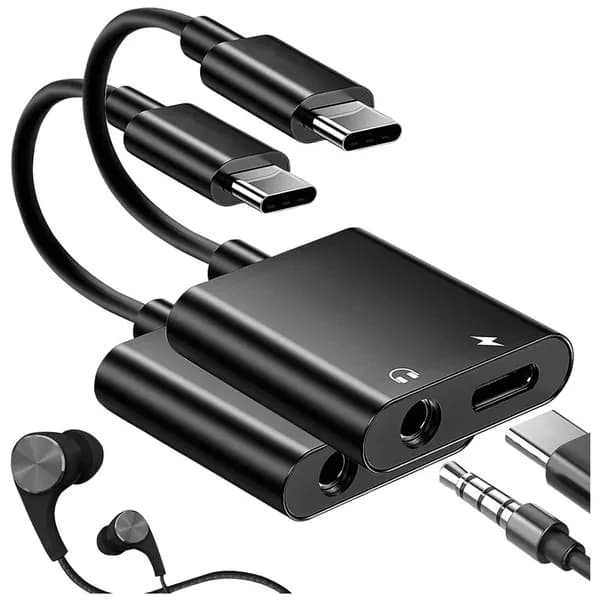 Переходник для наушников и зарядного устройства USB C на 35 мм 2 в 1 для Galaxy S22/S21/S20/S20+ Ultra Note 20/10 Pixel 6/5/4/3 XL (черный)