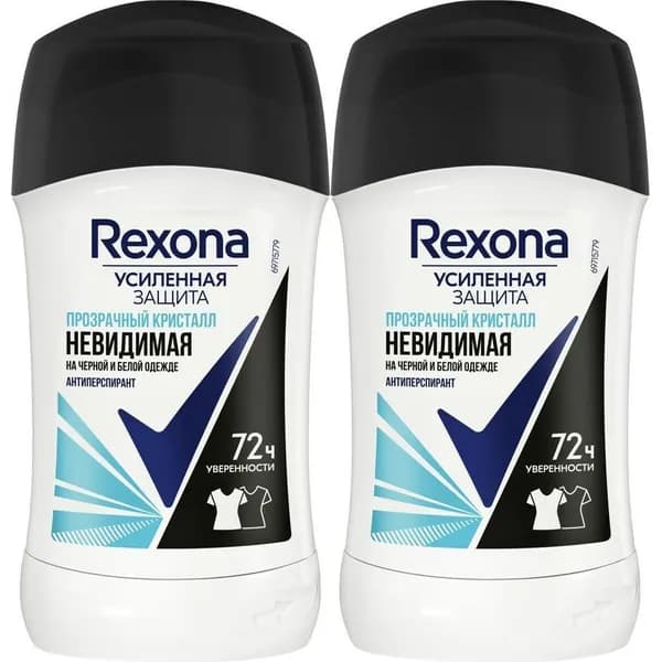 Антиперспирант стик Rexona Прозрачный кристалл женский 40 мл, набор: 2 штуки