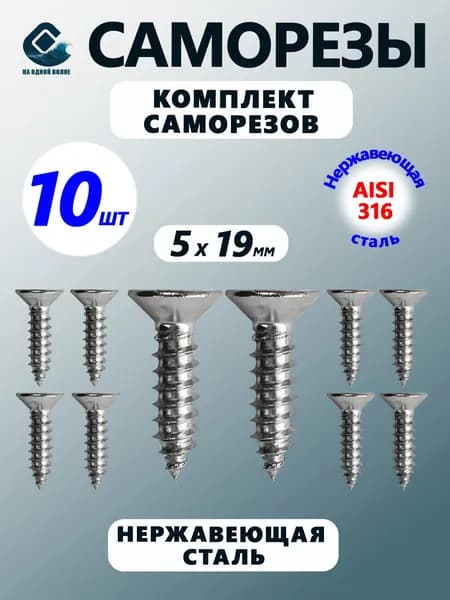 Саморезы. Нержавеющая сталь. AISI 316 Комплект 10 штук.