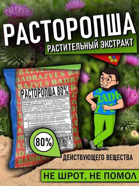 Экстракт Расторопши 80% в порошке 50г / действующее вещество Силимарин для печени применяют после употребления спиртного Расторопша пятнистая (молочный чертополох) бадразвес