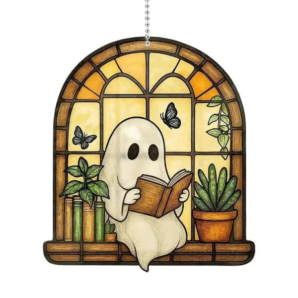 Призрак с книгой - Подвеска на окно для чтения и украшения (Хэллоуин/повседневный декор)