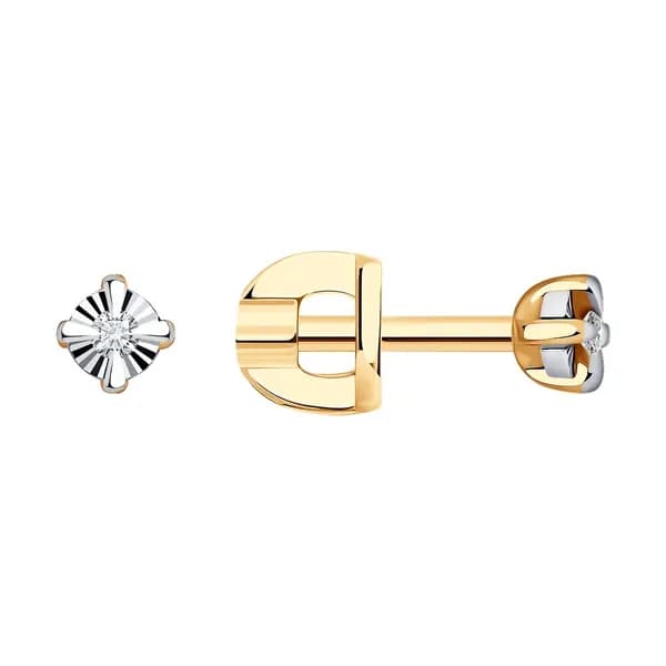 SOKOLOV Diamonds, Серьги из комбинированного золота с бриллиантами, 1022074, пусеты, 585 проба, гвоздики