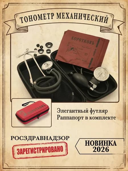 Тонометр механический в футляре ИАД-01-1- КОРОТКОВЪ, комплектация 1fL (обхват манжеты 24-42см)