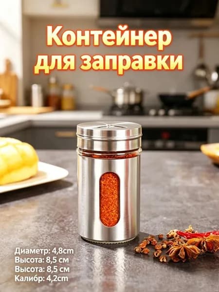 Нержавеющие банки для приправ с стеклянным верхом, ротационный барбекю-контейнер для шашлыка, солевой шейкер, 1 шт.