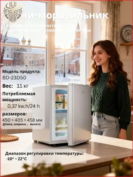 Морозильная камера Морозильник 23 л для дома, 2 выдвижных контейнера-6f1a87a603a5, белый, прозрачный