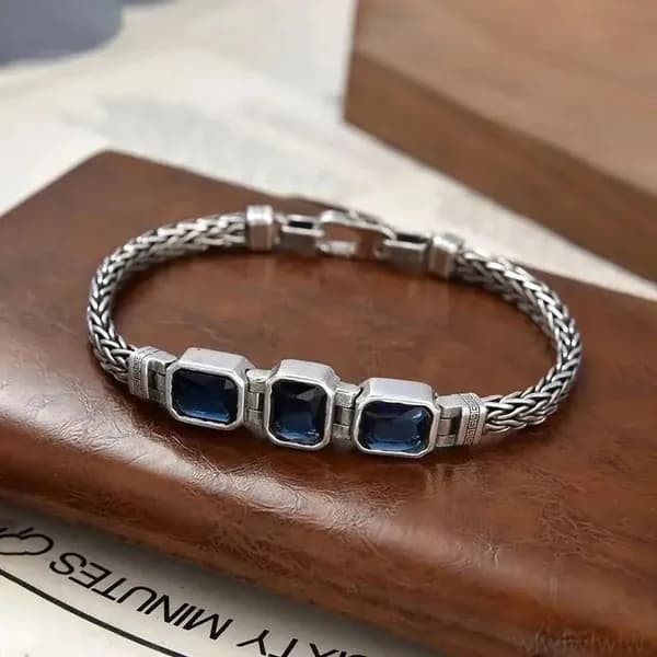 Серебряный винтажный браслет для пары, 22 см, плетеная цепочка