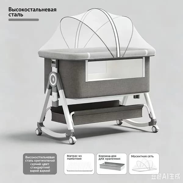 Кровать детская 55х92х83 см, серый