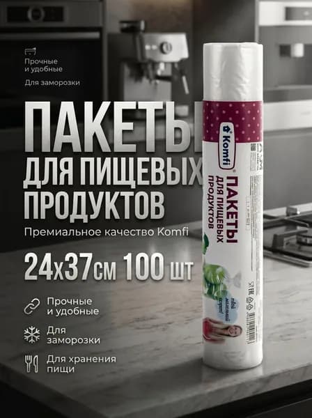 Пакеты для хранения продуктов целлофановые 24х37см 100шт