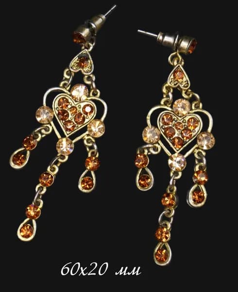 Винтажнное украшение. Серьги "Сердечки". Металл, стразы. 2000-2010. (Размер 60х20 мм)