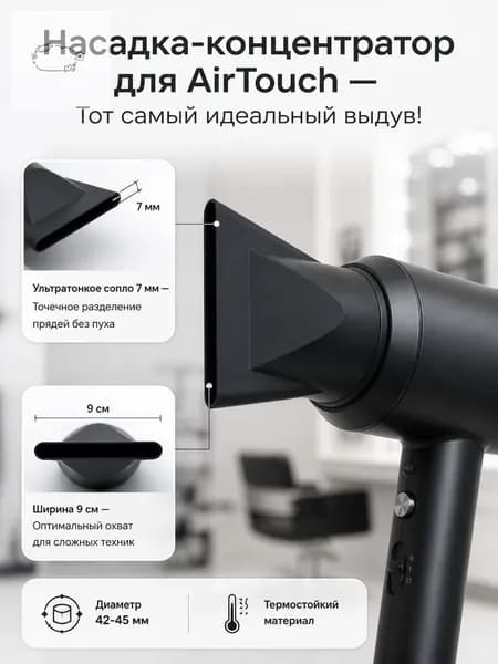 Насадка-концентратор для фена и воздуходувки, профессиональная насадка для AirTouch и окрашивания-4.5см, узкий по
