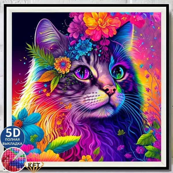 Алмазная мозаика "кошка" / Алмазная вышивка / Круглая картина стразами Полная выкладка 45х45CM(без подрамника,без рамки)