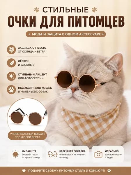 Солнцезащитные очки для кошек и маленьких собак, круглые ретро-очки для фотосессий домашних животных