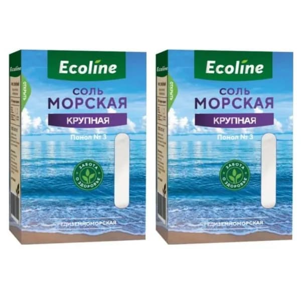 Эколайн Соль пищевая морская Помол №3, 1 кг, 2 шт