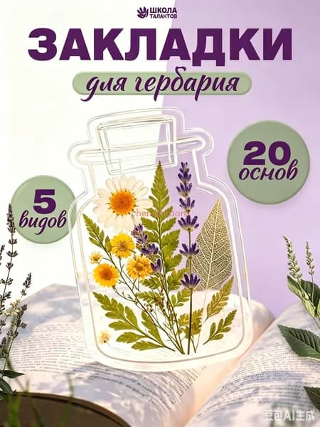 Закладки креативные для книг, "Гербарий", 20 основ, набор для творчества, своими руками