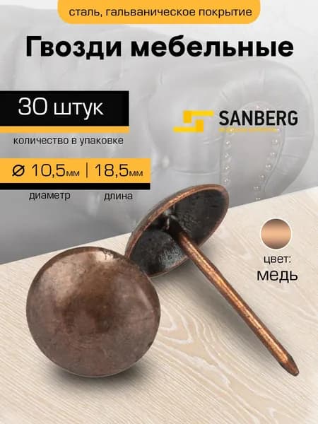 Гвозди мебельные со шляпкой 10,5 мм, набор 30 штук
