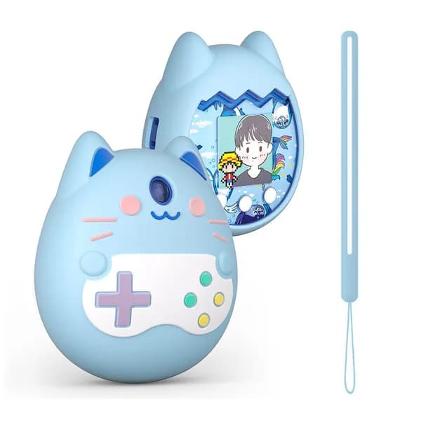 Силиконовый чехол для Tamagotchi Pix в виде кошачьей головы с ремешком