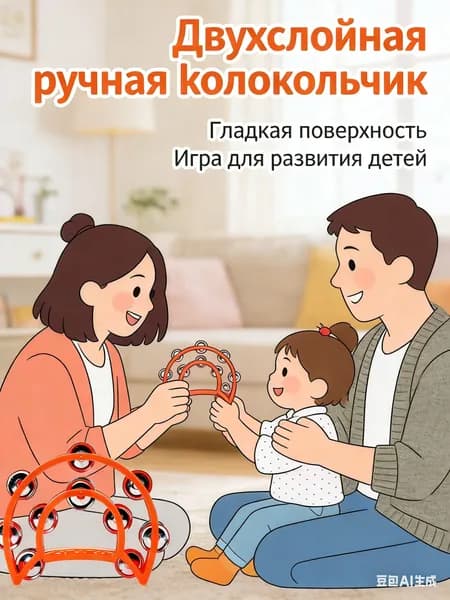 Музыкальный бубен Gealfis двухрядный с 24 колокольчиками ударный музыкальный инструмент для детей, развивает ритм, чувство звука и творческие навыки