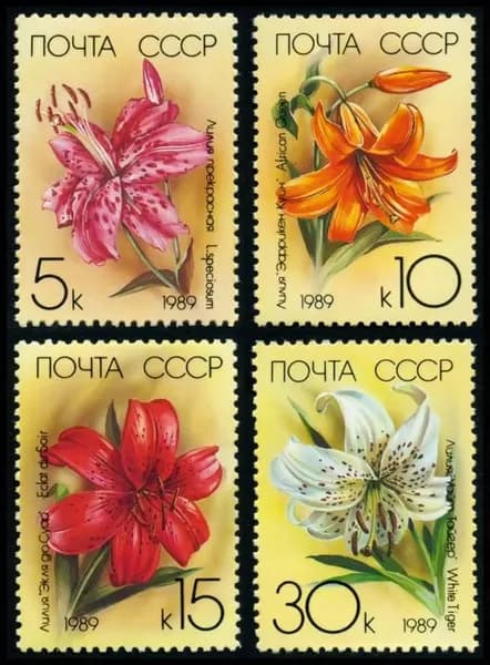 Почтовые марки СССР 1989 г. Флора. Цветы. Садовые лилии. Серия из 4 марок. MNH(**)