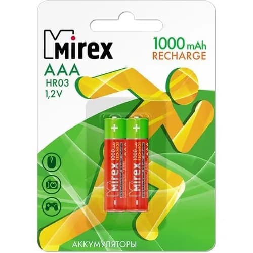 Аккумуляторная батарейка ААА Mirex HR03 1000мА/ч Ni-Mh в блистере 2шт.