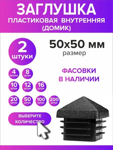Заглушка для профильной трубы 50х50 мм Домик, 2 штуки