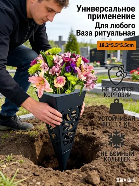 ГЕАЛФИС - это ритуальная ваза с устойчивым к атмосферным воздействиям рисунком, используемая для украшения памятников и надгробий, имитирующая металлический материал