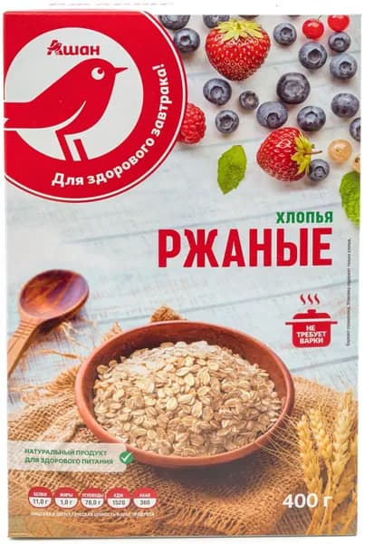 Хлопья ржаные АШАН Красная птица быстрого приготовления, 400 г
