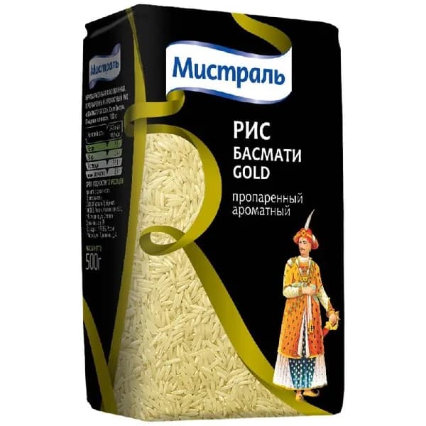 Рис МИСТРАЛЬ Басмати GOLD пропаренный ароматный /пакет/ 500г