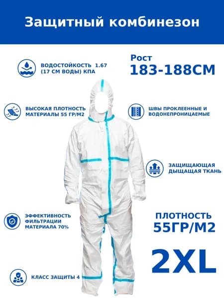 Одноразовый комбинезон защитный,костюм химзащитный для маляра,для пинбола, 55 гр, спецодежда