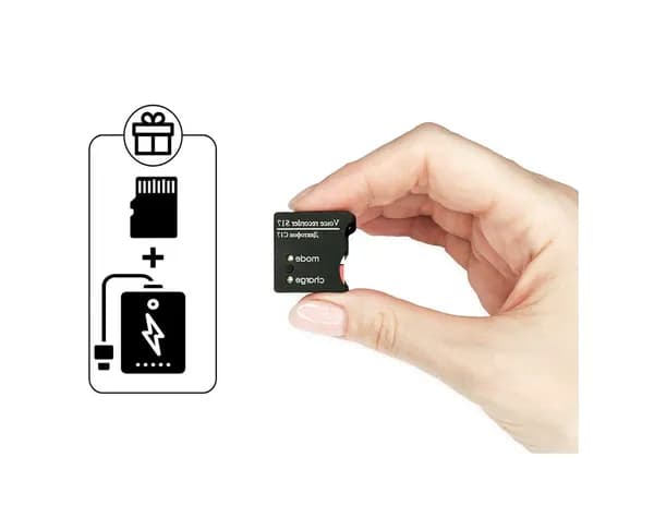 Мини диктофон с аккумулятором Soroka-17-MicroSD (C99442ROS) + ПОДАРКИ (microSD 32ГБ и Power Bank 10000 mAh) - запись по звуку и по расписанию